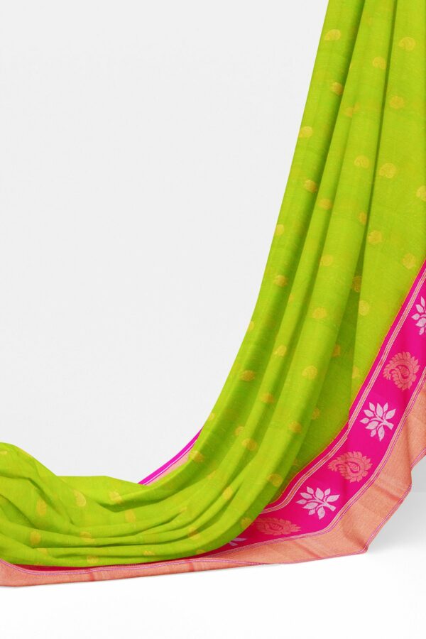 Green saree with pink border - Image 3