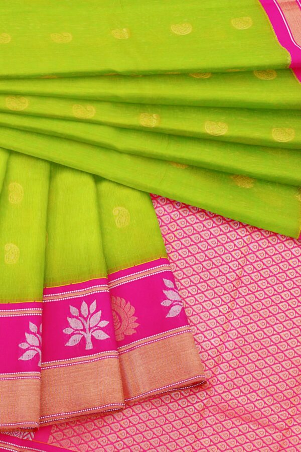 Green saree with pink border - Image 5