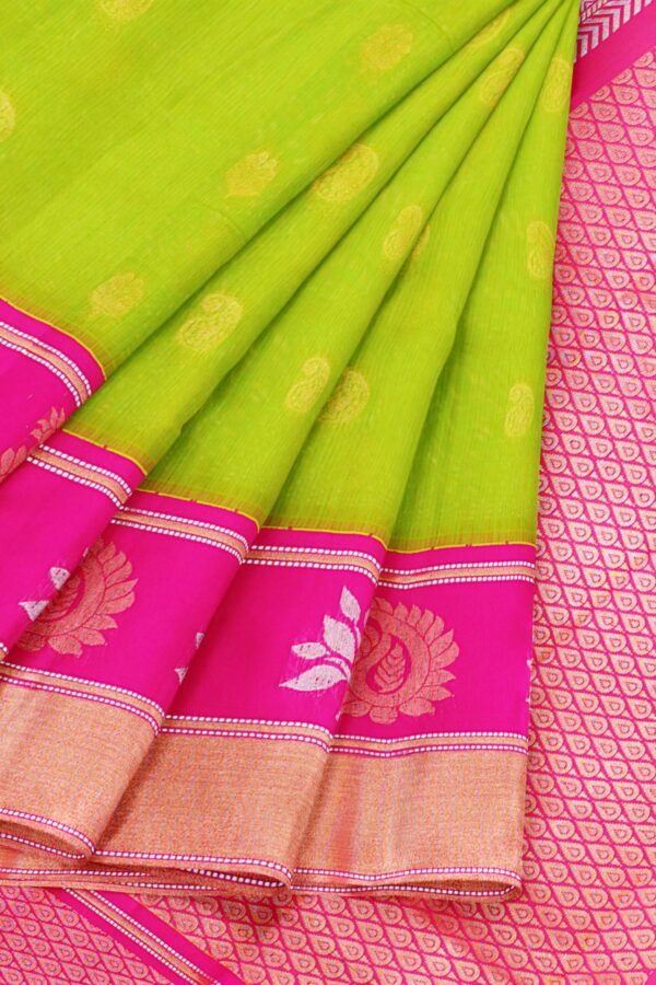 Green saree with pink border - Image 6