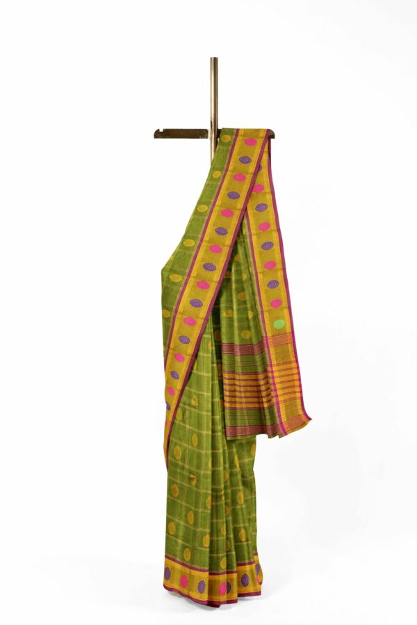 Grey saree with purple border - Image 2