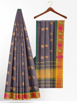 Grey saree with orange border