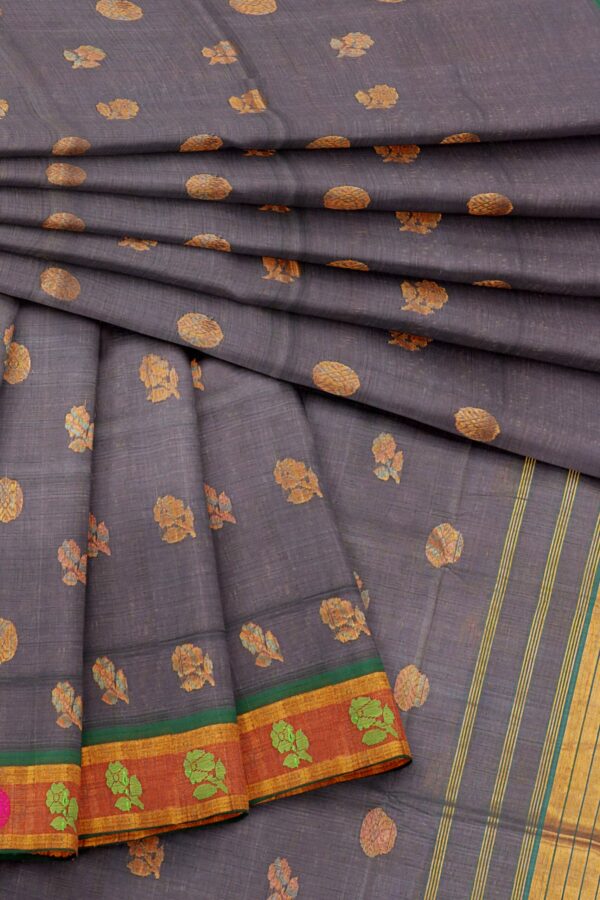 Grey saree with orange border - Image 5