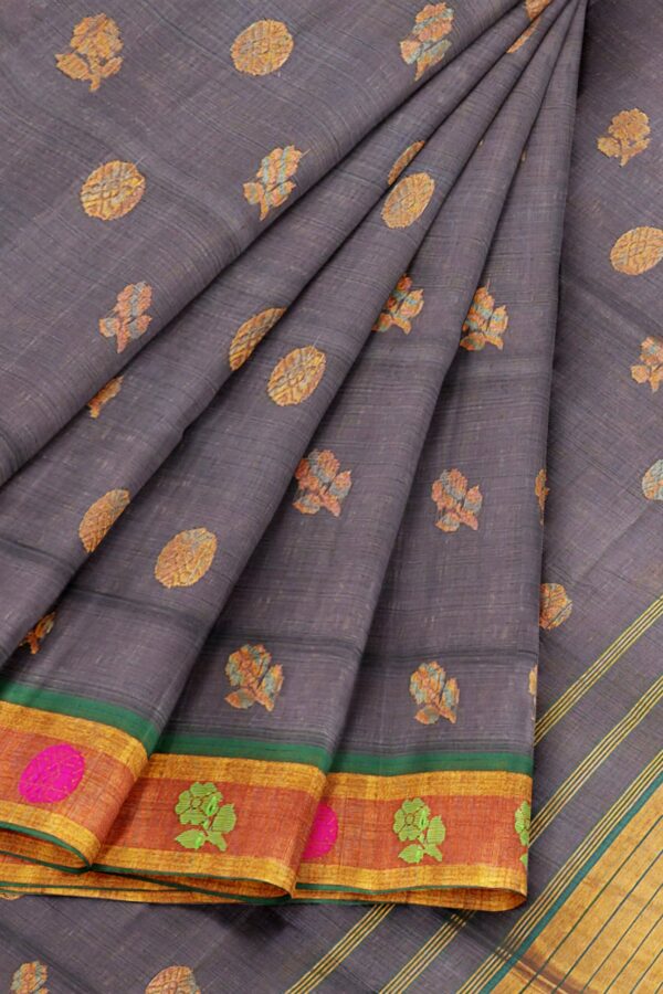 Grey saree with orange border - Image 6