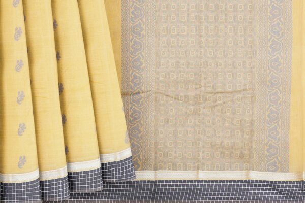 Half white saree with grey border - Image 4