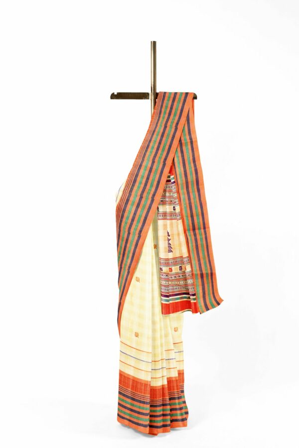 Half white saree with orange border - Image 2