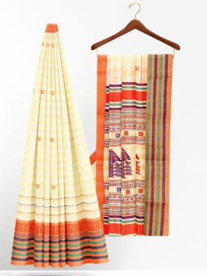 Half white saree with orange border