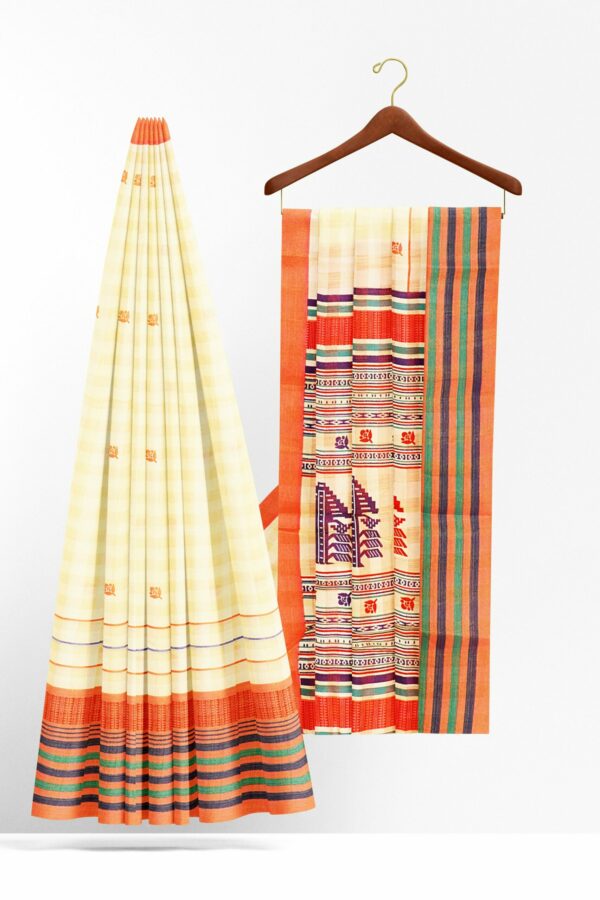 Half white saree with orange border