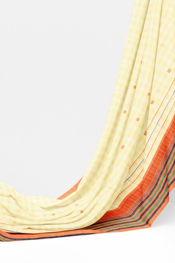 Half white saree with orange border - Image 3