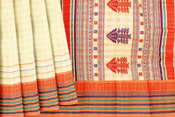 Half white saree with orange border - Image 4