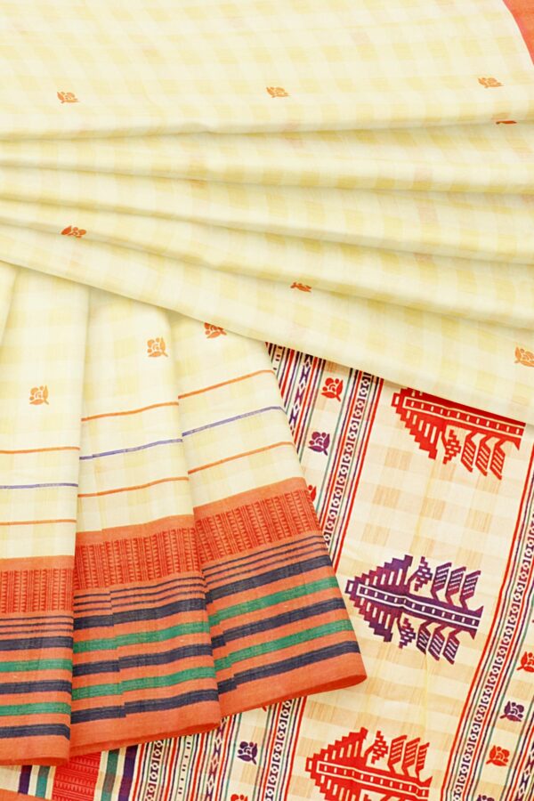 Half white saree with orange border - Image 5