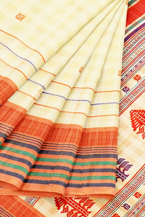 Half white saree with orange border - Image 6