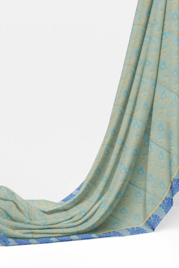 Light green saree with blue border - Image 3