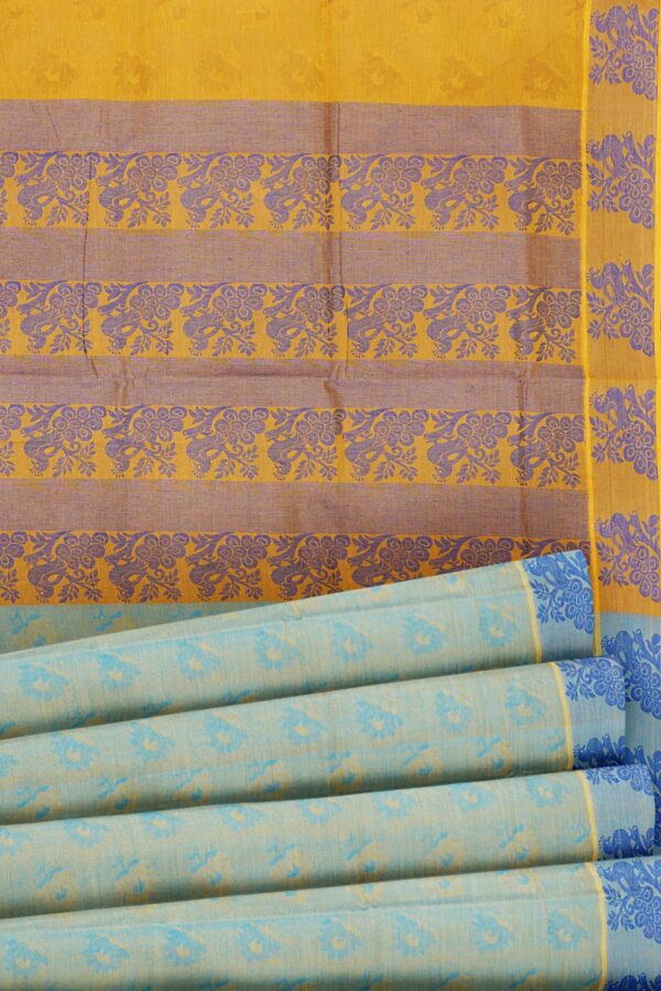 Light green saree with blue border - Image 4