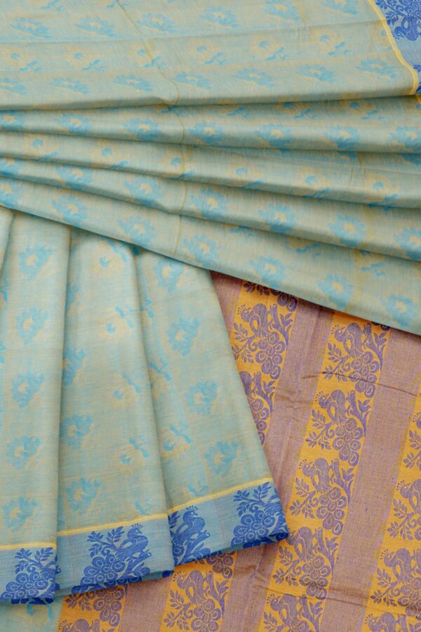 Light green saree with blue border - Image 5