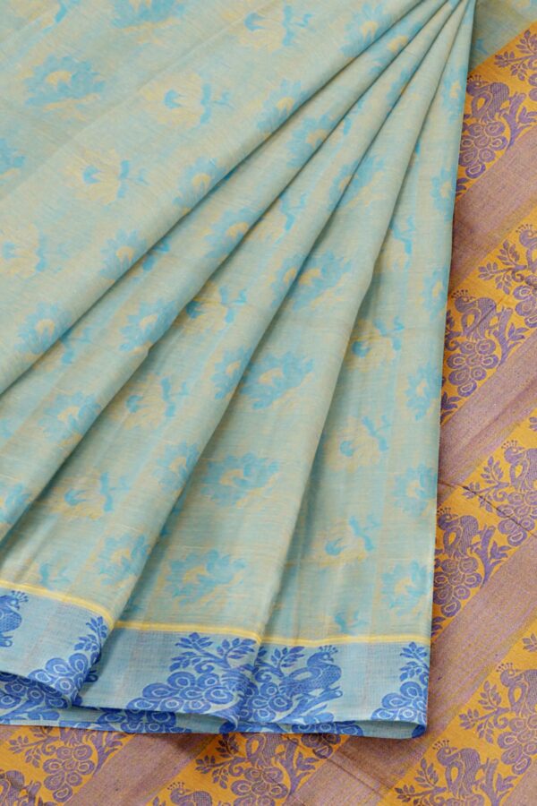 Light green saree with blue border - Image 6