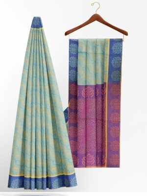 Light green saree with blue border