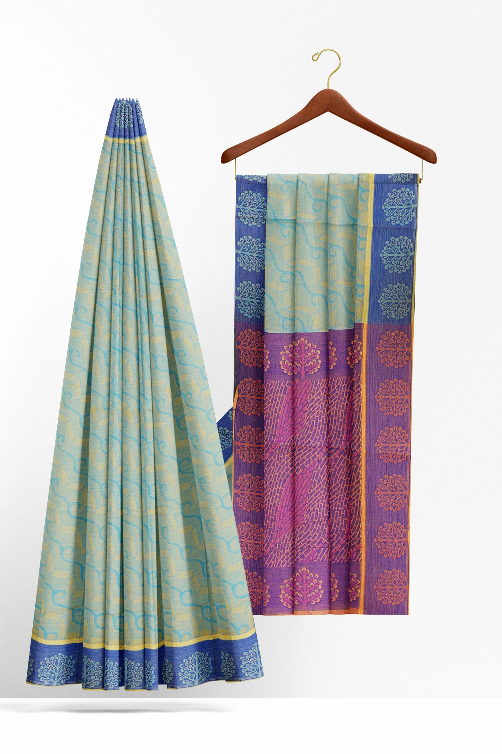 Light green saree with blue border