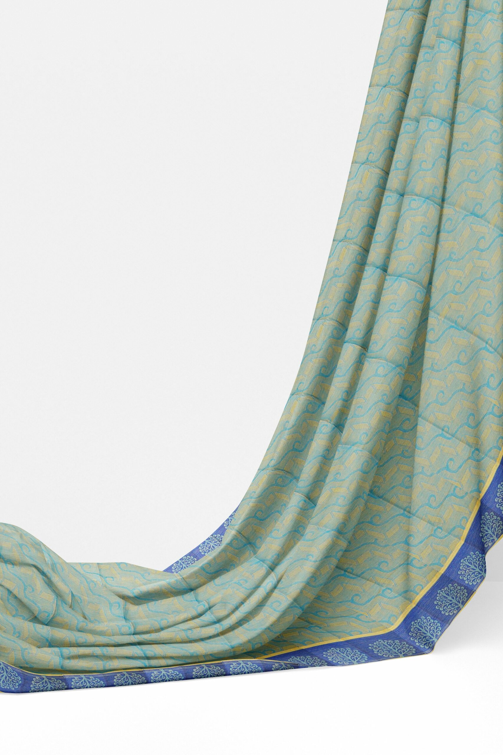 Light green saree with blue border - Image 3