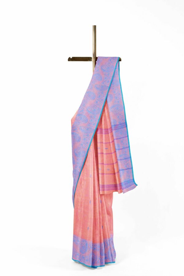 Light orange saree with Blue border - Image 2