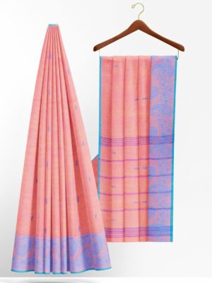 Light orange saree with Blue border