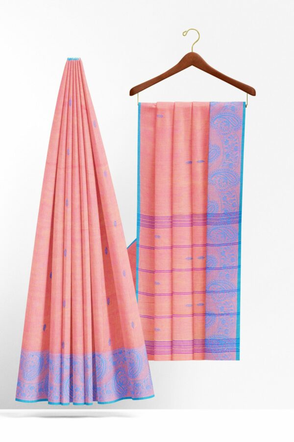 Light orange saree with Blue border