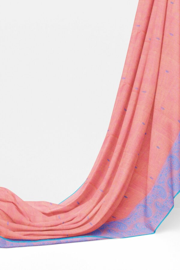 Light orange saree with Blue border - Image 3