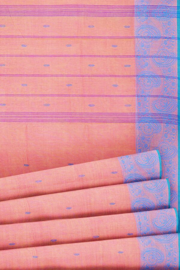 Light orange saree with Blue border - Image 4
