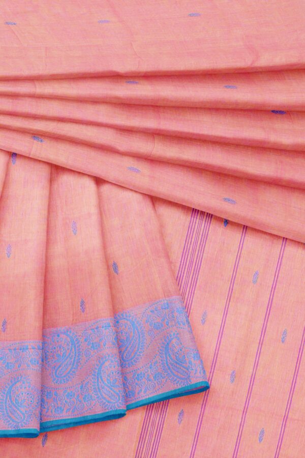 Light orange saree with Blue border - Image 5
