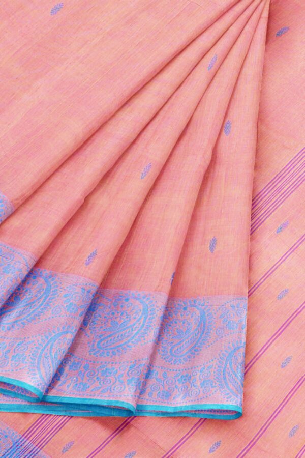 Light orange saree with Blue border - Image 6