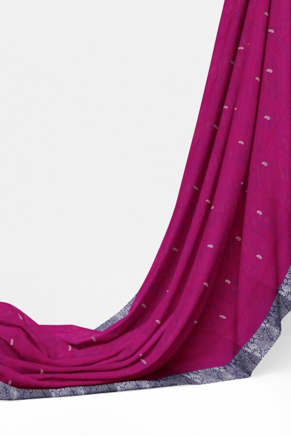 Magenta saree with blue silver border - Image 3