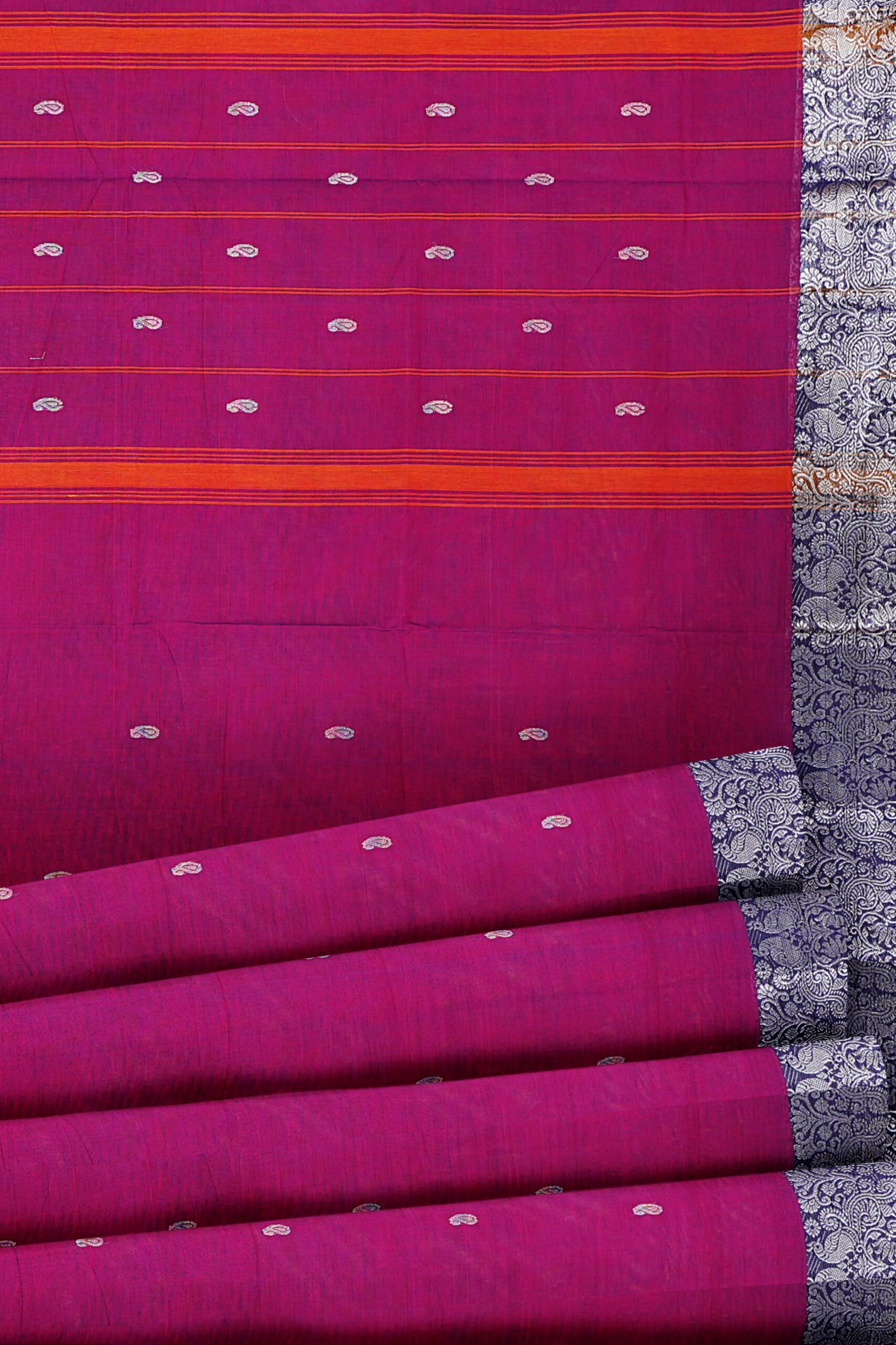 Magenta saree with blue silver border - Image 4