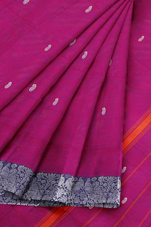 Magenta saree with blue silver border - Image 6