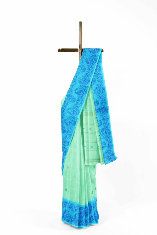 Mint Green saree with blue border - Image 2