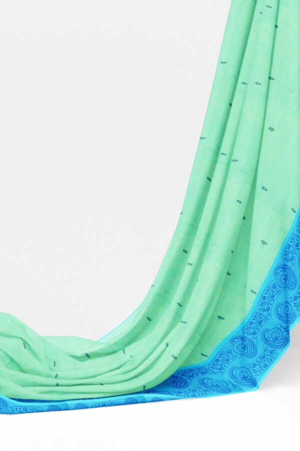 Mint Green saree with blue border - Image 3