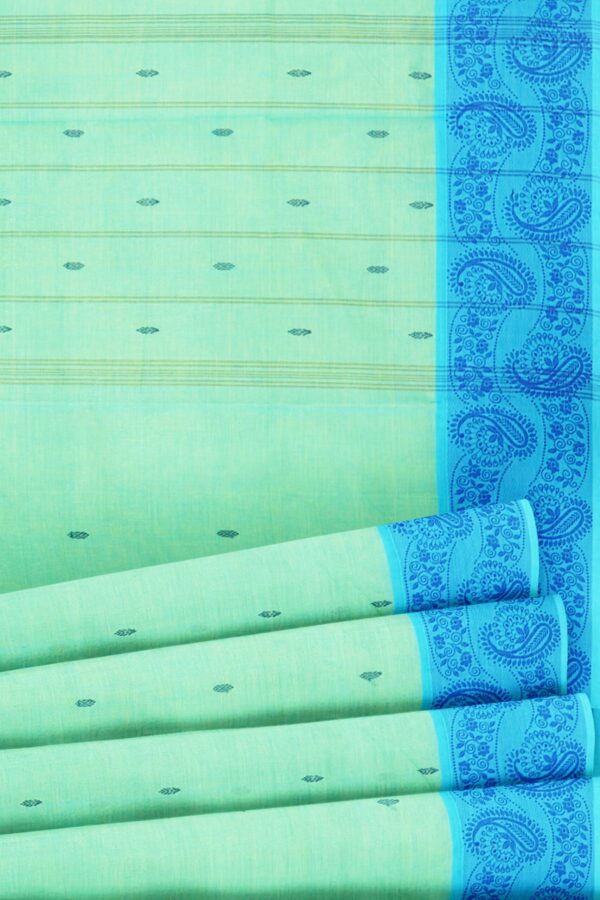 Mint Green saree with blue border - Image 4