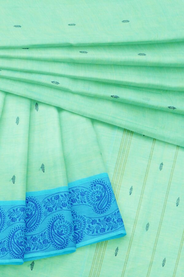 Mint Green saree with blue border - Image 5