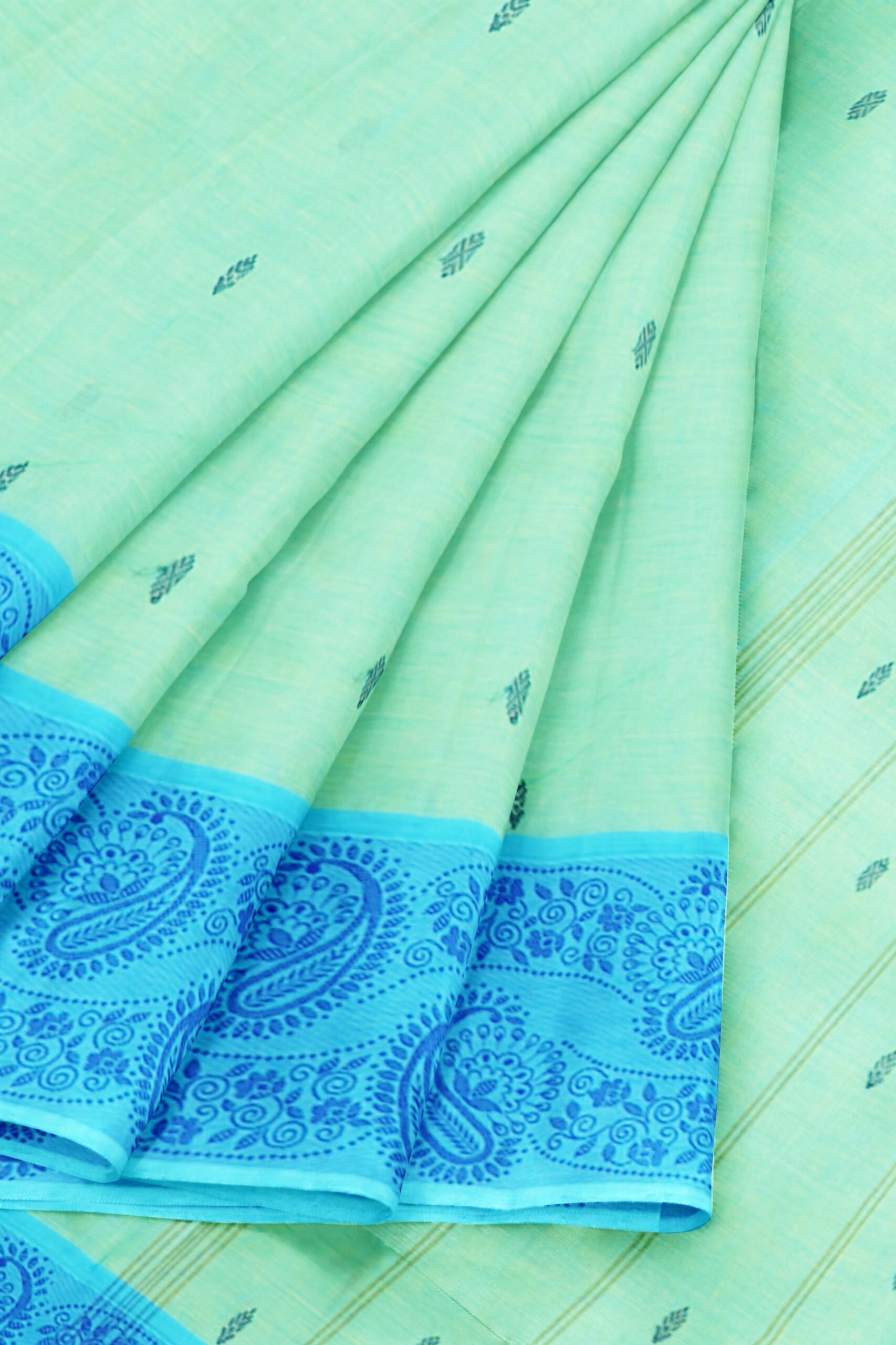 Mint Green saree with blue border - Image 6