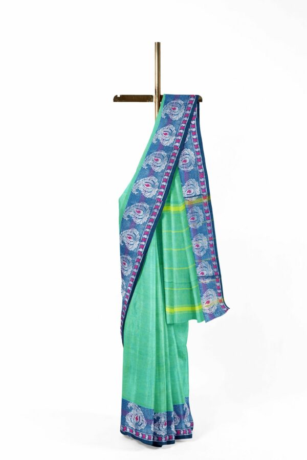 Mint Green saree with blue border - Image 2