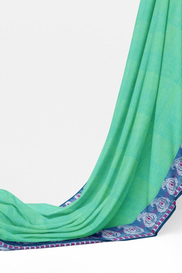 Mint Green saree with blue border - Image 3