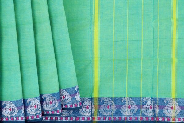 Mint Green saree with blue border - Image 4