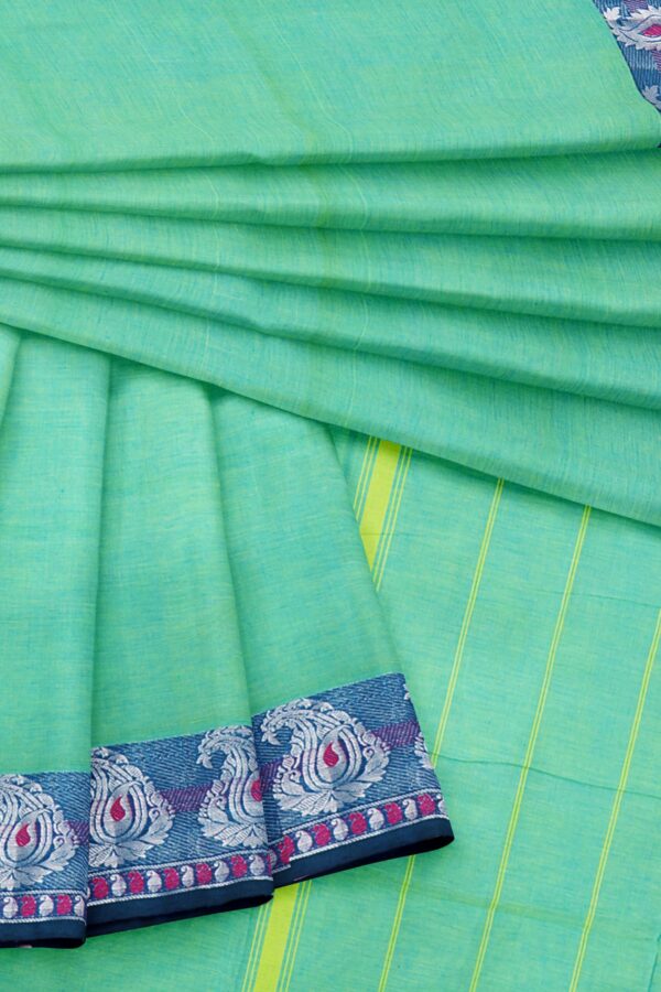Mint Green saree with blue border - Image 5