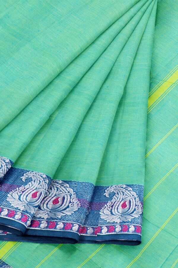 Mint Green saree with blue border - Image 6