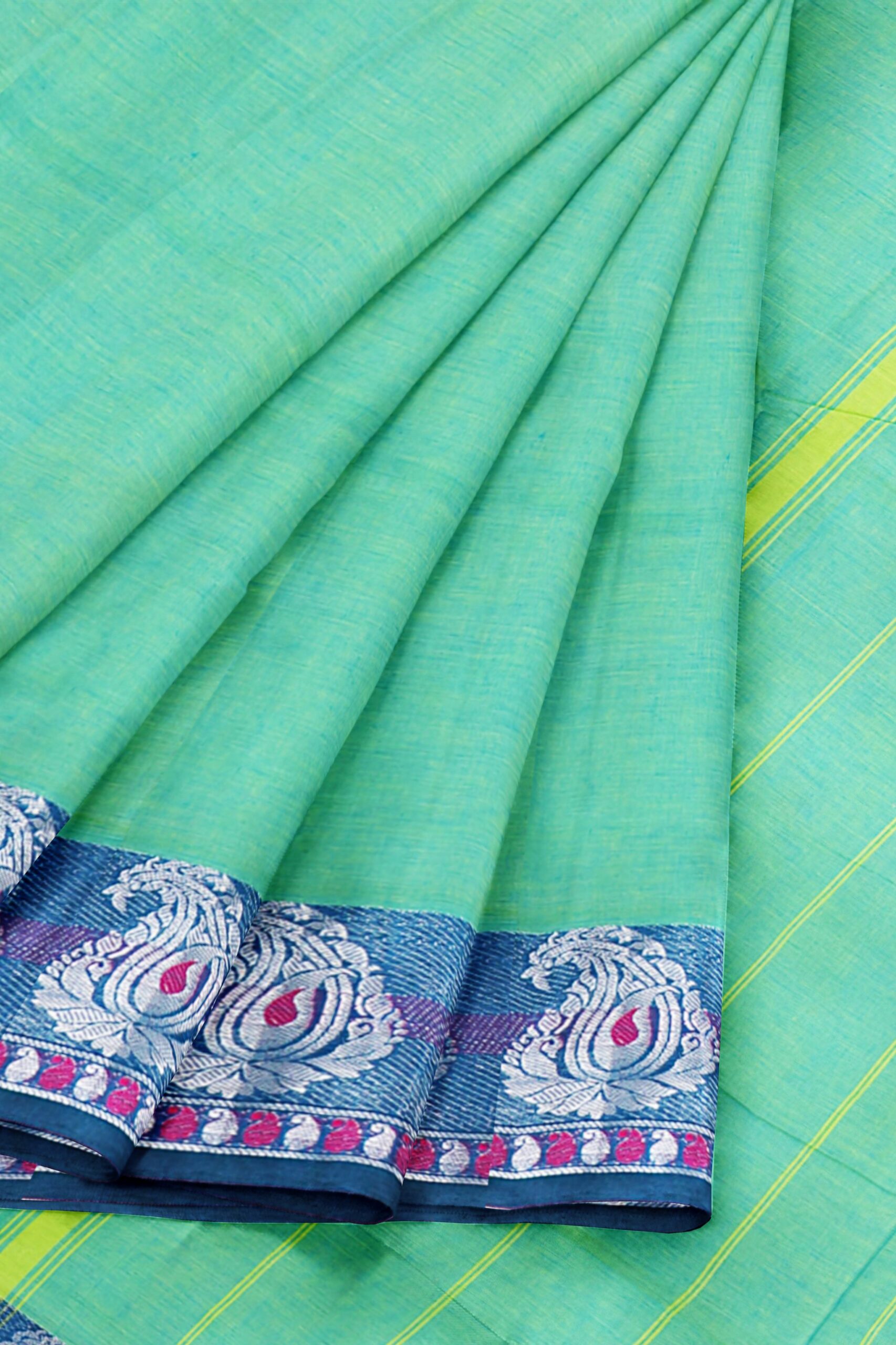 Mint Green saree with blue border - Image 6