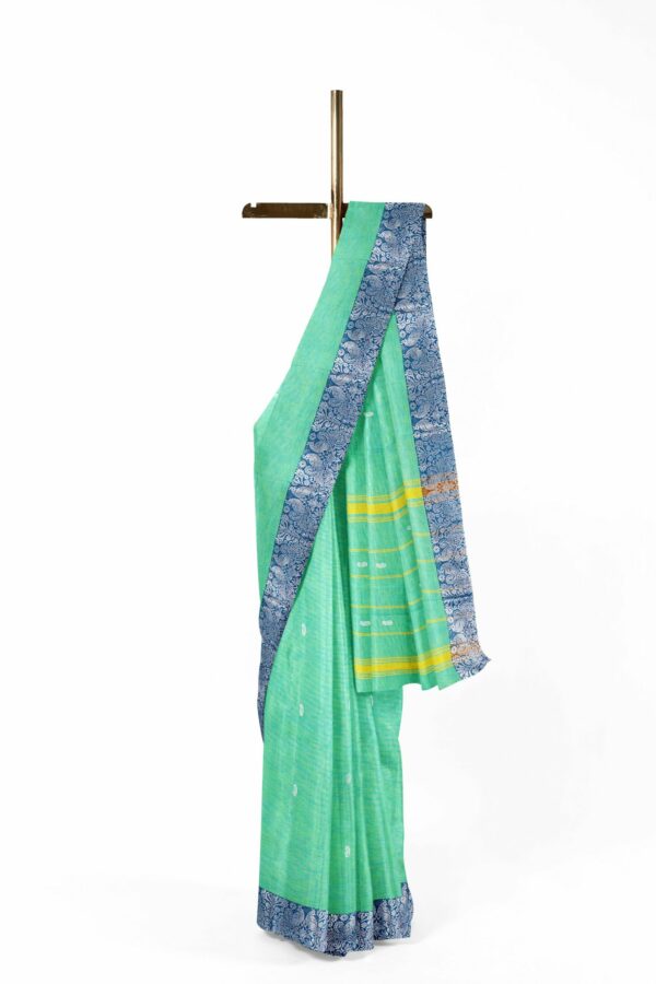 Mint Green Saree with Blue Silver border - Image 2