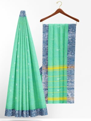 Mint Green Saree with Blue Silver border