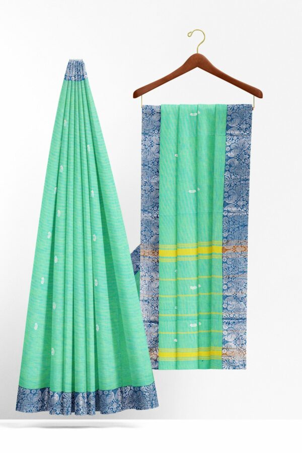 Mint Green Saree with Blue Silver border
