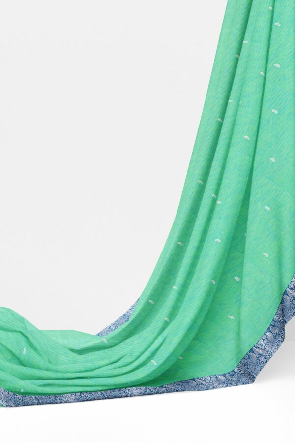 Mint Green Saree with Blue Silver border - Image 3