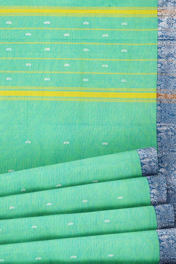 Mint Green Saree with Blue Silver border - Image 4
