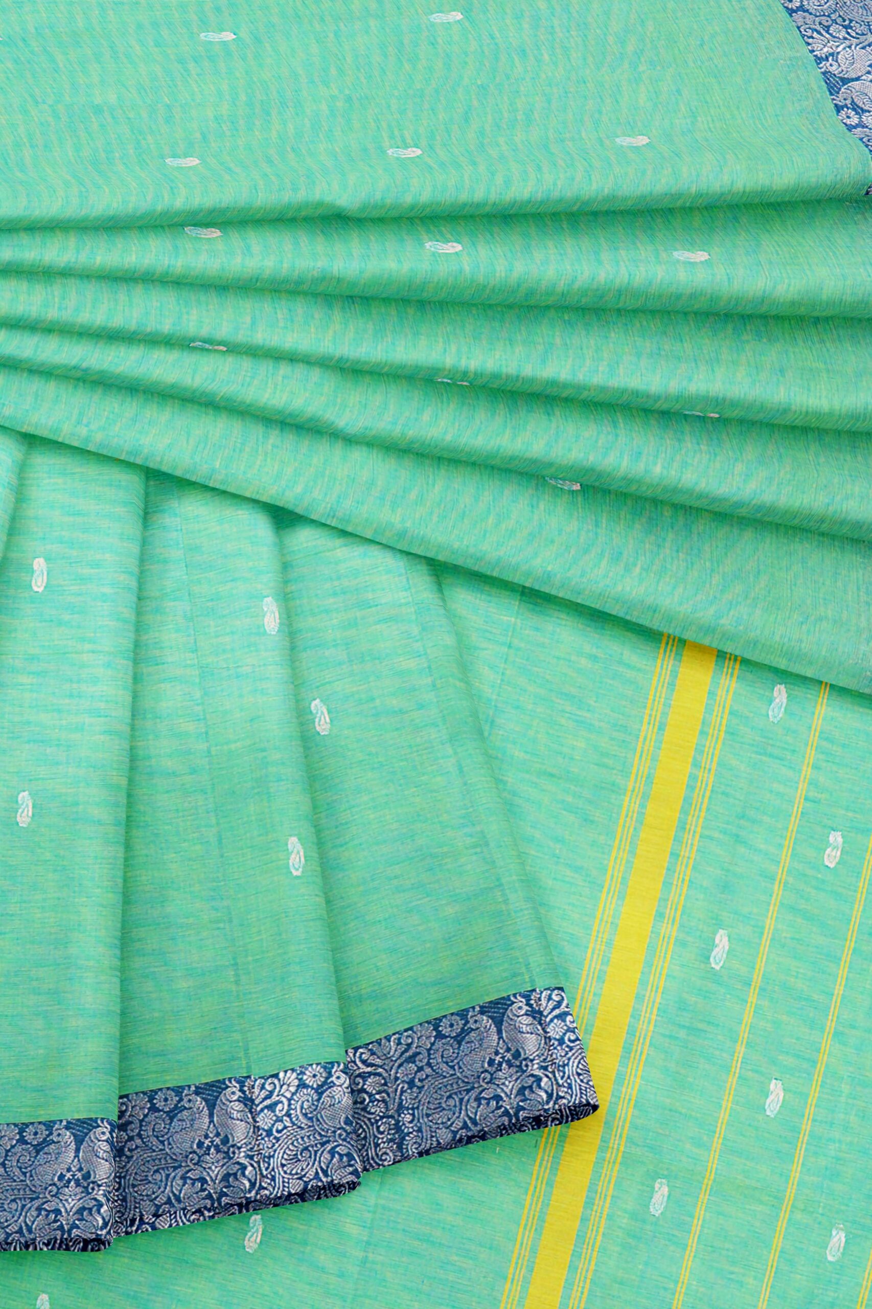 Mint Green Saree with Blue Silver border - Image 5