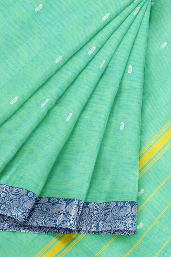 Mint Green Saree with Blue Silver border - Image 6